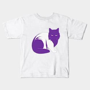 Purple and White Abstract Cat Design No. 557 Kids T-Shirt